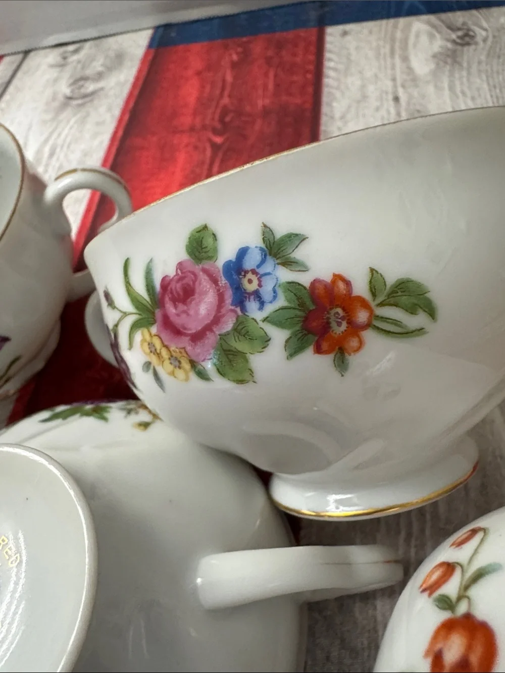 Celebrate Japan Vintage Porcelain Teacup Set with Purple Floral Motif/Gold Trim